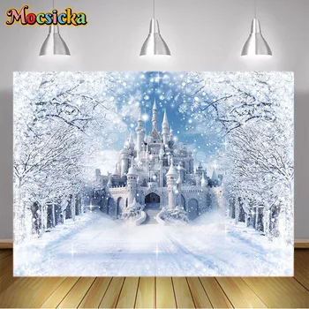 Téli fagyos kastély fotó háttér Karácsonyi születésnapi fotózás háttér hópehely jég hó dekoráció banner háttérkép
