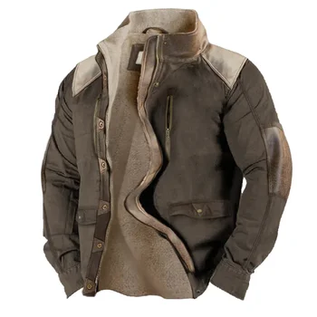Téli meleg kültéri kabát kabát Férfi divat cipzáras gombos hajtókás dzsekik Gyapjúbélés retro bő hosszú ujjú férfi őszi felsőruházat