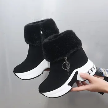Téli nők meleg tornacipők Platform hócsizma 2023 Bokacsizma női ok-okozati cipő Bokacsizma nőknek Fűzős női csizma Fűzős női csizma