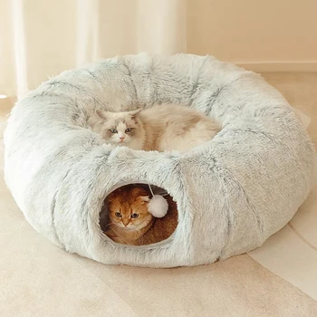 Téli puha plüss macskaágy 2 az 1-ben macskaágyak ház vicces macska alagút játék plüss kis kutyaágy cica macska szőnyeg játék játékok kennel