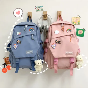 Többszínű hátizsákok nőknek Rajzfilm táskák lányoknak Koreai iskolatáska Nyári kis vászon válltáska Mini utazási hátizsák