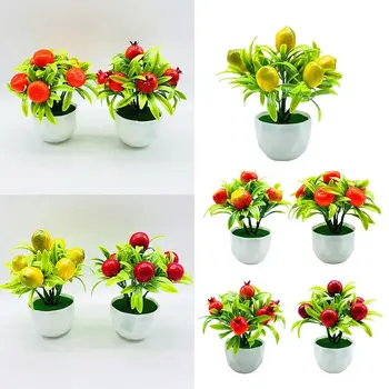 Többszínű műgyümölcs Bonsai Citrom bogyók Alma narancs Élethű növények Cserepes ablakpárkány widgetek Fotó kellékek