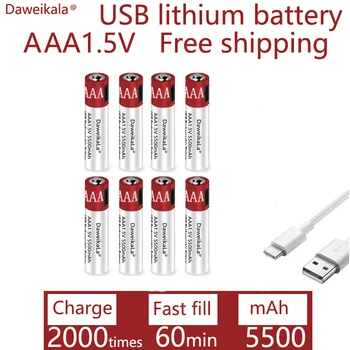  töltő nélküli nagy kapacitású 1.5V AAA 5500mah USB újratölthető lítium-ion akkumulátor távirányítóhoz vezeték nélküli egér + kábel