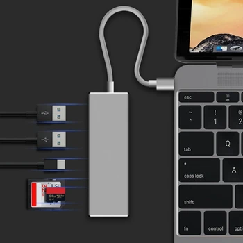 USB Hub Type C adapter 5 az 1-ben hordozható alumíniumötvözet 3.0+3.1 SDTF USB Type C