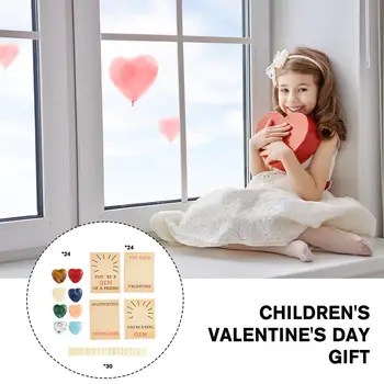 Valentin-napi ajándékok gyerekeknek 24db Valentin kártya Szív alakú kristályok Valentin ajándék fiúk lányok Kisgyermekek iskolai buli szívesség