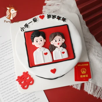 Valentin-napi puha ragasztó Esküvői emléknap Szív fehér ing fiú lány Tortafeltétek esküvőre Szerető torta dekorációk
