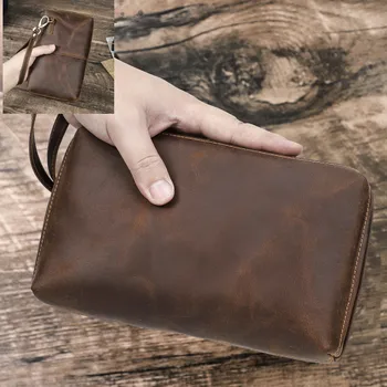 Vintage férfi kuplungtáska RFID valódi bőr tengelykapcsoló pénztárca táska alkalmi hosszú pénztárca nagy kapacitású utazási kézitáska Férfi luxustáskák