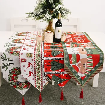 Vintage karácsonyi asztalfutó 2023 Boldog karácsonyi díszek Konyhai vacsoraasztal zászló borító Navidad Noel ajándék újévi asztal