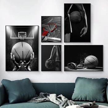 Vintage kosárlabdázó Tornacipők Fekete-fehér poszter Vászon Festés Fali művészet Fotók Képek Nappali Lakberendezés