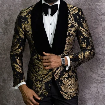 Virágos esküvői blézer férfiaknak Slim Fit öltönykabát bársony kendővel hajtókával Afrikai divatvőlegény szmokingja raktáron 2023