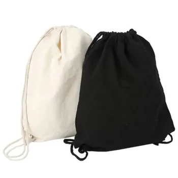 Vászontáska vállak húzózsinóros kötegzsebek egyedi bevásárló diák hátizsák táska pamut tasak edzőteremhez Utazó tároló táska