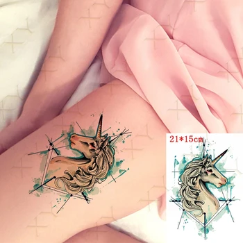 Vízálló ideiglenes tetováló matrica geometria Egyszarvú ló Flash Tattos angyal papír daru rózsa Body Art kar hamis Tatoo női férfiak