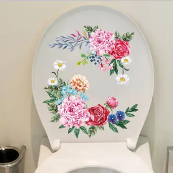 Vízálló virágmatrica zöld levél virágos WC-fedél matricák Levehető vízálló fürdőszobai dekoráció öntapadó növényrel