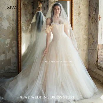 XPAY 3D virágok rátétjei Princess A Line esküvői ruhák le a vállról Kedvesem menyasszonyi ruhák egyedi méret Vestidos De Novia
