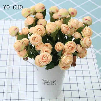 YO CHO Mini mesterséges lótusz rózsa virág ág selyem hamis flores esküvői partira otthoni asztali váza dekoratív virágutánzat