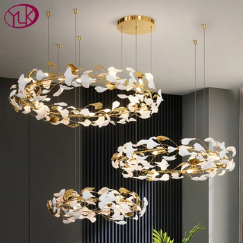 YOULAIKE modern LED csillár a nappaliban kerámia szirmok lógnak világítótest lakberendezés arany gyűrű design led csillogó lámpa