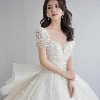 YUDX luxus esküvői ruha Ragyogó flitterek Princess báli ruha seprővonattal Vintage menyasszonyi ruhák Vestido De Noiva