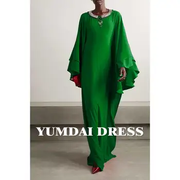 YUMDAI luxus sötétzöld krepp kendő ujjú strasszos estélyi ruha 2024 Szaúd-Arábia esküvői parti ruha Hivatalos vendégköntös