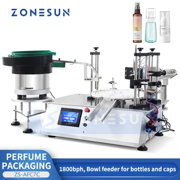 ZONESUN injekciós üveg parfüm palacktöltő gép tál adagolóval Perisztaltikus szivattyú szervo vezérlő csomagológép ZS-AFC7C