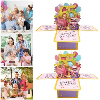 Áldás kártyák Színes 3d doboz születésnapi kártya anyának Apa ünnepelje 65. és 55. születésnapját egy aranyos torta gyertya lufival