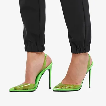 Átlátszó PVC hátsó szíj szivattyúk Szexi hegyes lábujj vékony magas sarkú divat Női cipő Tűsarkú magas sarkú heveder Tömör, kézzel készített