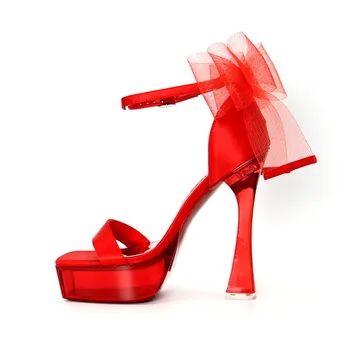 Átlátszó sarok Szandál Divat Női cipők Átlátszó talp Szexi Piros Fehér Esküvői Magas sarkú cipő Éjszakai klub Cipő Nő