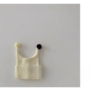 Új aranyos baba baba őszi és téli gyermek kalap gyapjú kötött fülvédő meleg egyszínű rajzfilm kalap