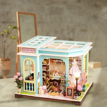 Új DIY fa miniatűr építőkészletek Szabóműhely Casa babaházak bútorokkal Könnyű babaház felnőtteknek Születésnapi ajándékok