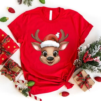 Új forró karácsonyi jávorszarvas mintás pólók női lány Unisex alkalmi laza kerek nyakú kreatív személyre szabott pólók (prémium póló)