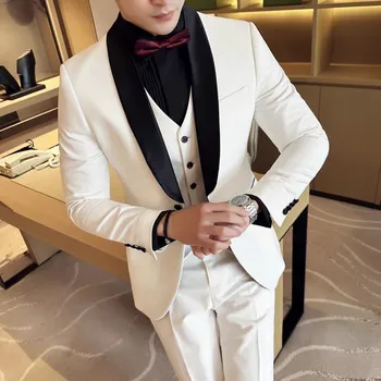 Új férfi alkalmi üzleti öltöny Vőlegény vőlegény Tuxedos esküvői parti szalagavató hivatalos alkalom 3 részes készlet kabát mellény nadrág