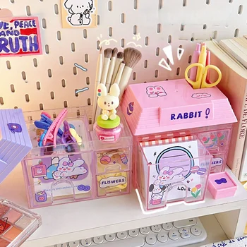 Új kis ház kreatív tárolódoboz rendszerező Aranyos irodai asztali írószerek kozmetikumok lányok sminktároló dobozok Kawaii