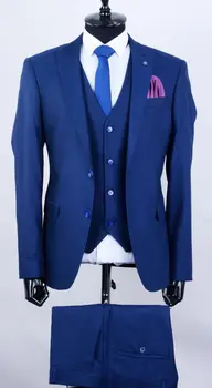 Új kék férfi öltöny vőlegény öltöny Hivatalos férfi öltöny esküvőre Legjobb férfiak Slim Fit vőlegény szmokingok férfiaknak (kabát + mellény + nadrág)terno