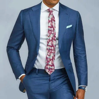 Új kék öltöny férfiaknak Divat Slim Fit vőlegény esküvői szmokingos blézer nadrág Smart Casual Party báli öltöny szett egyedi készítésű jelmez