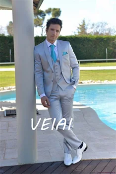 Új érkezési minták Olasz világoskék férfi öltönyök Slim Fit Tuxedo 3 részes gyengéd egyedi vőlegény báli vacsoraruha Terno Masculino
