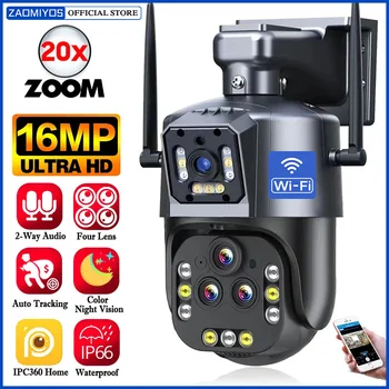  új16MP 8k négylencsés Wifi PTZ IP kamera 20X zoom automatikus követés kültéri biztonsági kamera vezeték nélküli éjjellátó CCTV megfigyelés