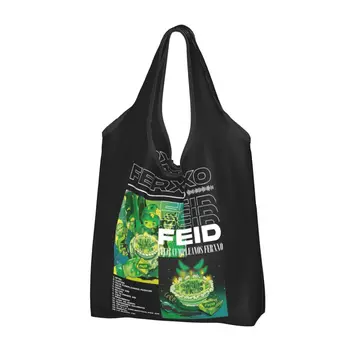 Újrafelhasználható Feid Ferxxo Rapper bevásárlótáska élelmiszerekhez Összecsukható élelmiszerboltok táskái Mosható nagy táskák