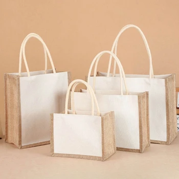 Újrafelhasználható juta bevásárlótáska Nagy kapacitású kézitáskák nőknek Zsákvászon élelmiszerbolt táska Eco táska Női táska Szövet Vásárlói táska pénztárca