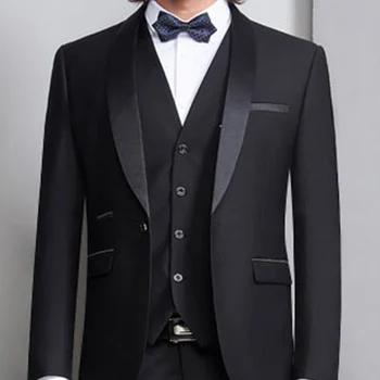 Üzleti férfi öltönyök Hivatalos szettek Szatén esküvői blézer elegáns slim fit homme ruhák 3 részes kabát + nadrág + mellény egyedi készítésű